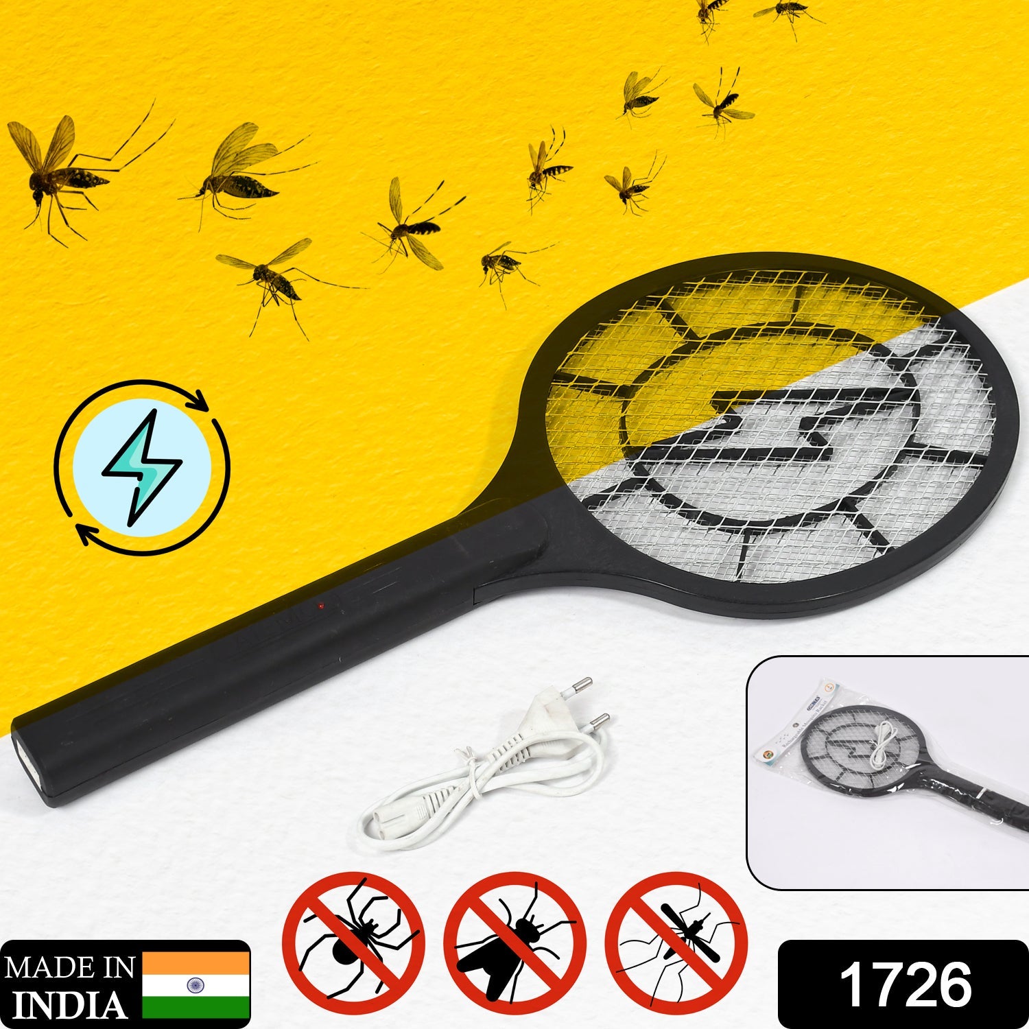 1726 Mosquito Killer Racket Rechargeable Handheld Electric Fly Swatter Mosquito Killer Racket Bat, Electric Insect Killer (Quality Assured) (with Cable) DeoDap 1726 Mosquito Killer Racket Rechargeable Handheld Electric Fly Swatter Mosquito Killer Racket Bat, Electric Insect Killer (Quality Assured) (with Cable) DeoDap
